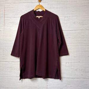 Pure Jill Top Womens Size Medium Dark Wine Affinity French Terry Long Sleeve